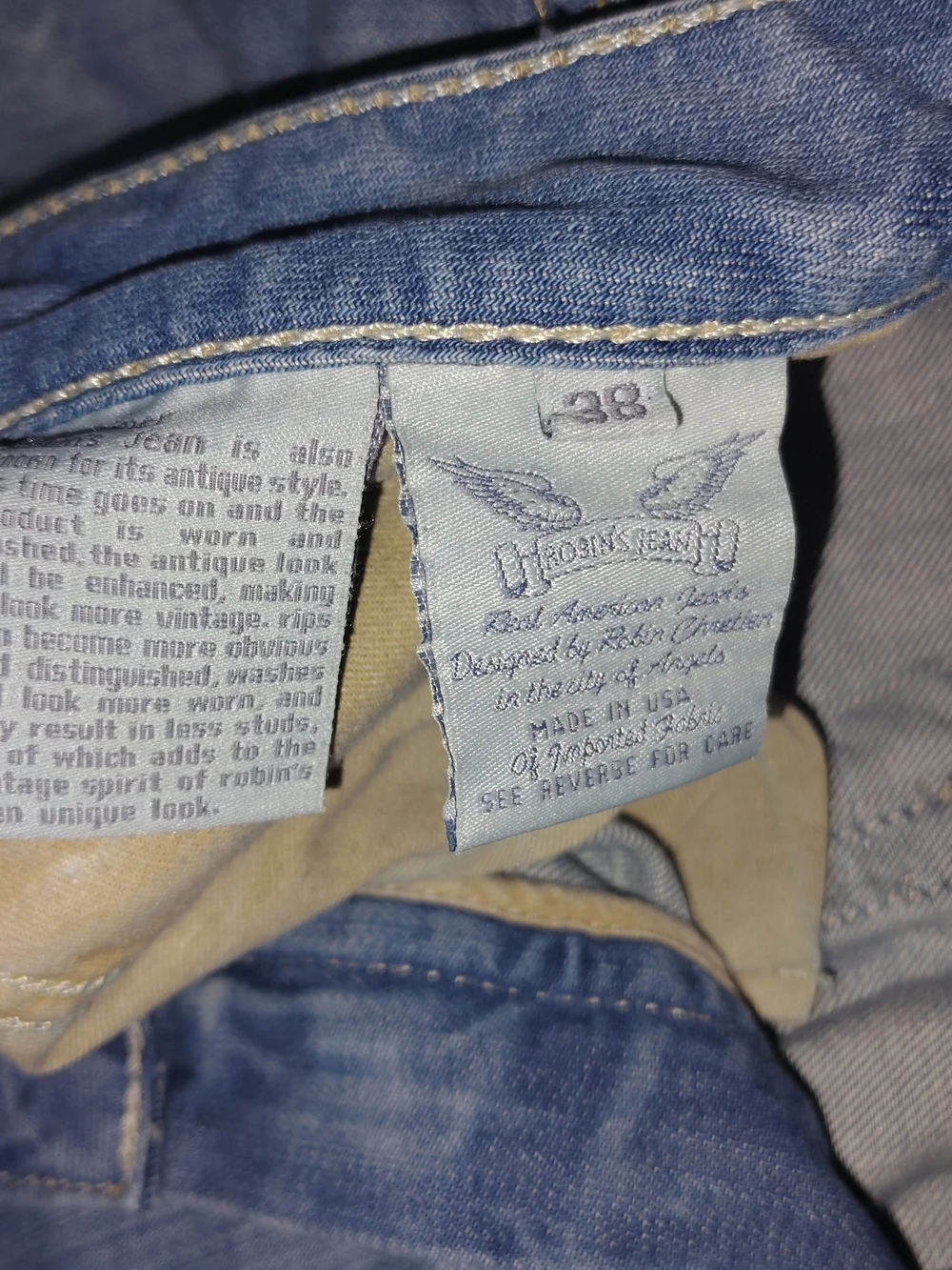Robin's Jean Men's Light Blue Slim Straight Jeans with Wing Embroidery